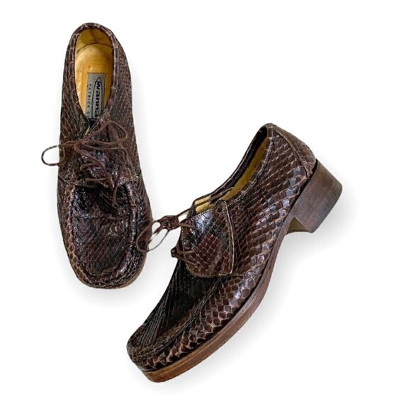 Vintage Patrick Cox Wannabe lace up shoes, Brown snake, size 38.5‎ EU - Picture 1 of 16